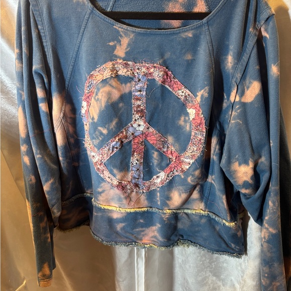 Boho Tie-Dye Peace Sign Free People One of a kind Sweatshirt - Picture 1 of 3